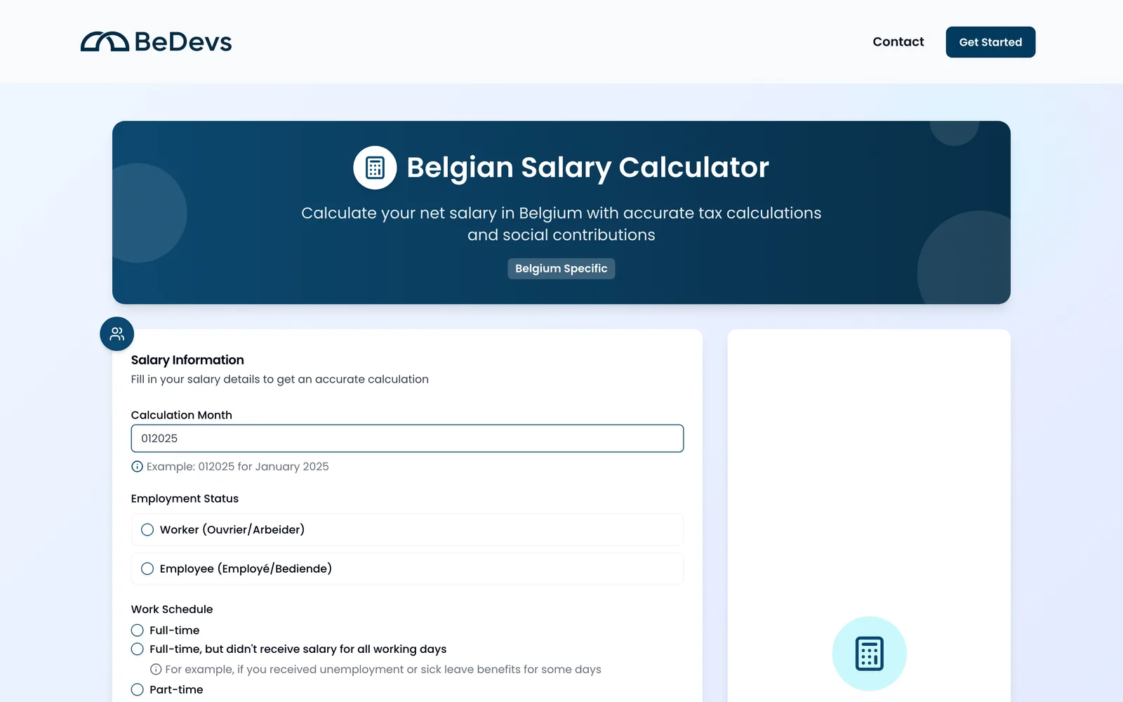 BeDevs Belgian net salary calculator